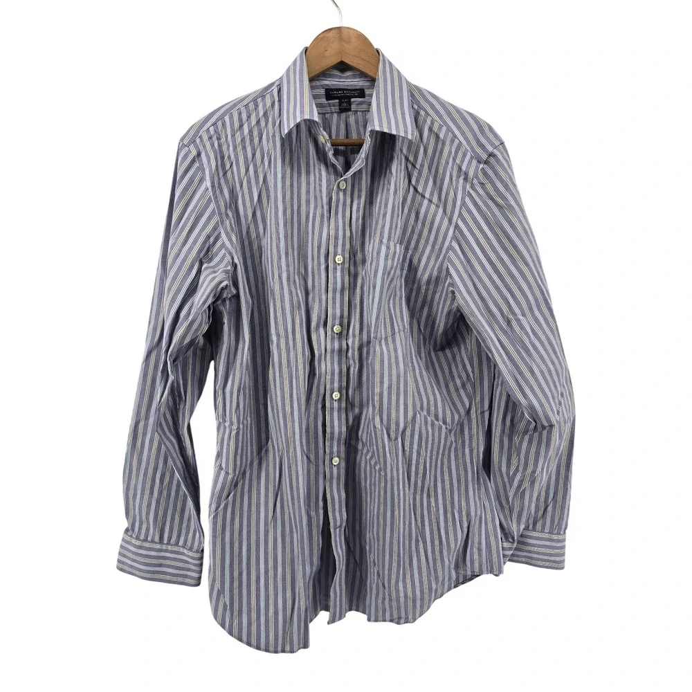 Banana Republic Shirt Men L Purple Blue Striped Non-Iron Classic Fit Long Sleeve